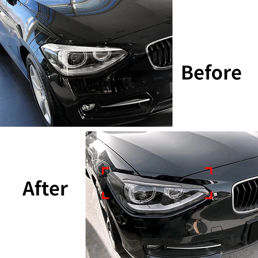 BMW F20 F21 1 Series 118i 120d 120i M135i Pre-Lci Evil Headlight Eyebrows Eyelid ABS Gloss Black/Carbon Look 3D stickers  VehiDecors   