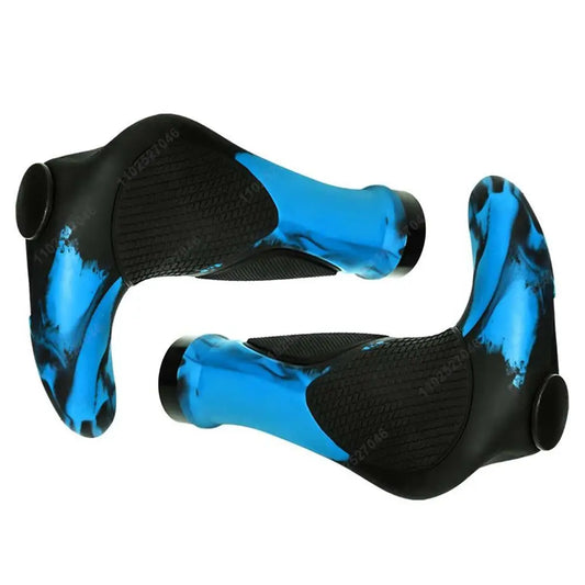 Bicycle Grip TPR Rubber Integrated Horn Handle Grip MTB Cuffs Bilateral Locked Shockproof Mountain Bike Grips Cycle Accessories  VehiDecors Horn Style-Blue  