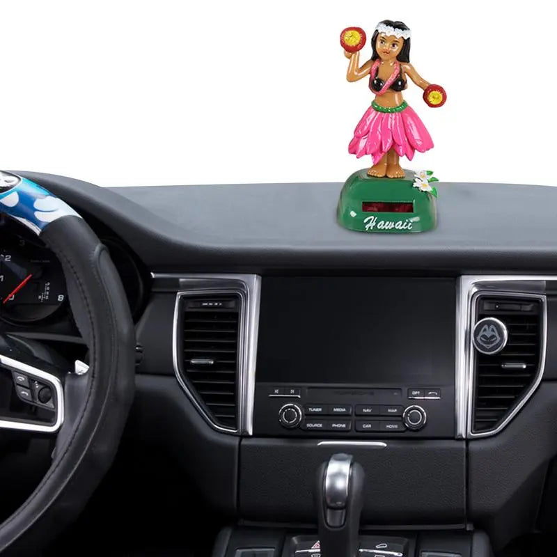 Solar Powered Dancing Hawaii Girl Swinging Bobble Toy Cute Anime Car Dashboard Decor Shaking Head Toys Auto Interior Accessories  VehiDecors   