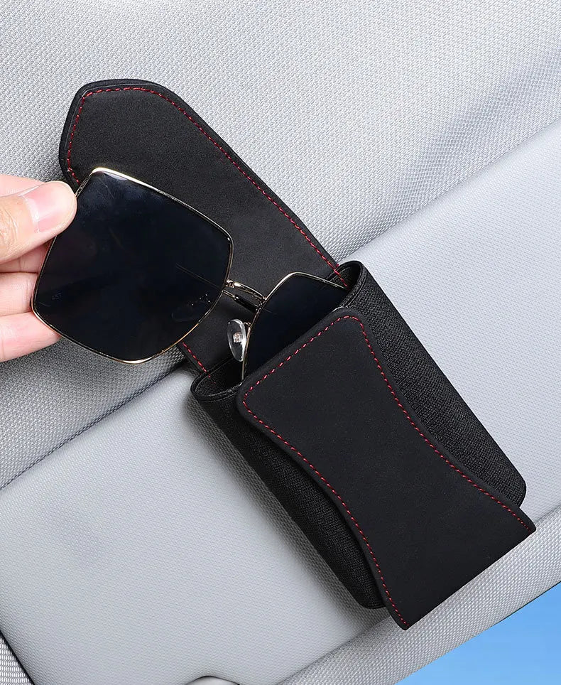 Leather Car Glasses Case Auto Sun Visor Glasses Sunglasses Clip Card Ticket Holder Universal Multi-Function Car Accessories  VehiDecors   