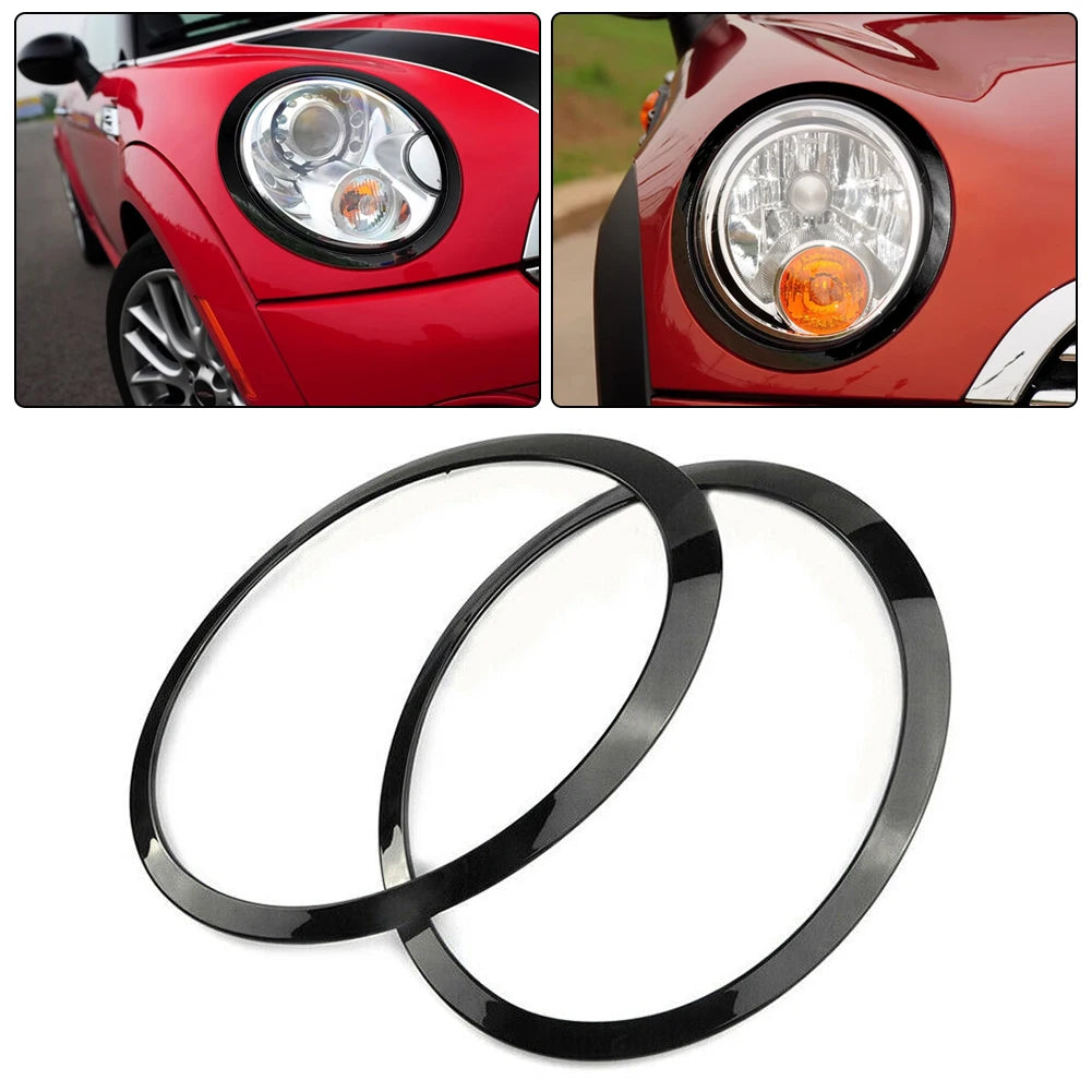2Pcs For Mini Cooper R55 R56 R57 R58 2007-2015 Gloss Black Headlight Ring Bezel Trim Surround Cover Car Accessories 51137149905  VehiDecors   