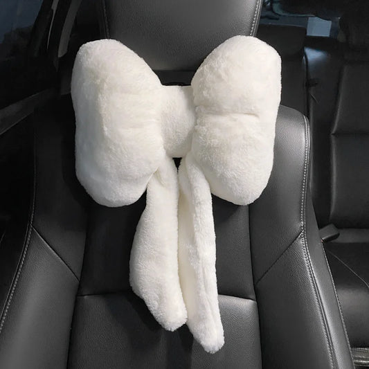 Bowknot Car Headrest Pillow Lovely Auto Seat Head Support Neck Protector Cushion Plush Automobiles Lumbar Rest Kits  VehiDecors   