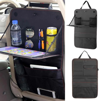 Car Back Seat Organizer With Tray Organizer Foldable Car Seat Back Cover Protector Cup Holder Tray Auto Travel Storage Bag  VehiDecors   