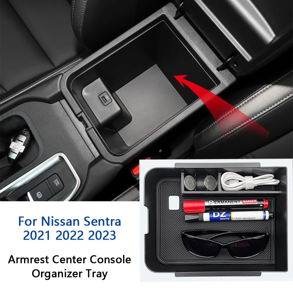 Armrest Center Console Storage Box For Nissan Sentra B18 Sylphy 2020 2021 2022 Organizer Tray  AT-Model Car Interior Accessories  VehiDecors Default Title  