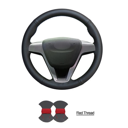 Hand-stitched Black PU Artificial Leather Car Steering Wheel Cover for Lada Vesta 2015 2016 2017 2018 2019 2020 Xray 2015-2020  VehiDecors red thread China 