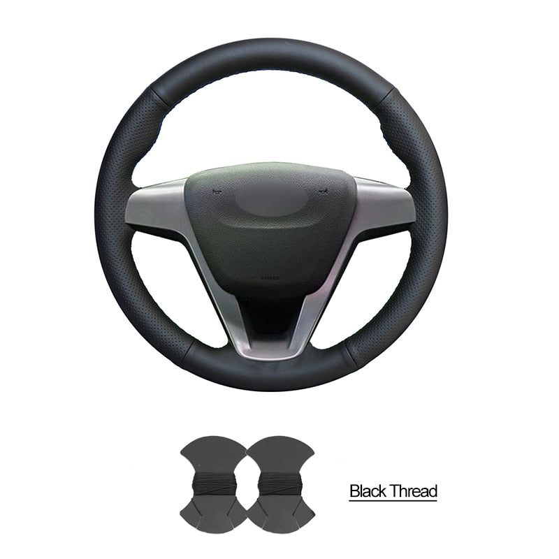 Hand-stitched Black PU Artificial Leather Car Steering Wheel Cover for Lada Vesta 2015 2016 2017 2018 2019 2020 Xray 2015-2020  VehiDecors black thread China 