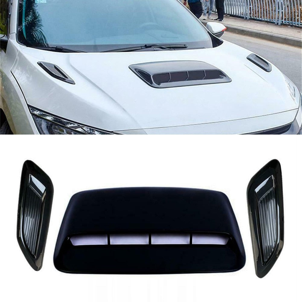 3pcs Universal Car Bonnet Hood Scoop Air Flow Intake Vent ABS Plastic Easy Install Cover Decorative  vehidecors Default Title  