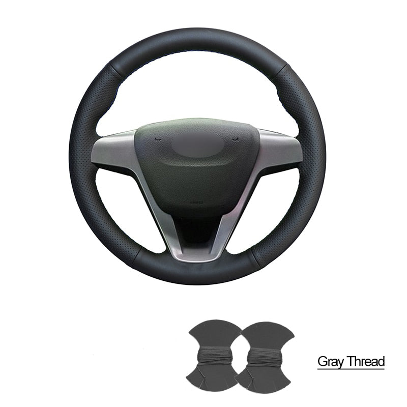 Hand-stitched Black PU Artificial Leather Car Steering Wheel Cover for Lada Vesta 2015 2016 2017 2018 2019 2020 Xray 2015-2020  VehiDecors grey thread China 