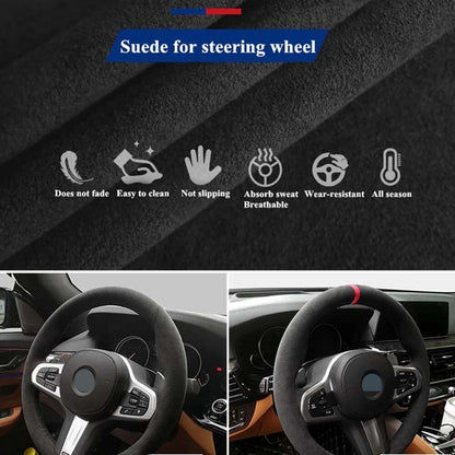 Black Suede Red Marker Handsewing Car Steering Wheel Cover For Alfa Romeo Giulietta 2014 2015 2016 2017 2018 2019 2020 2021  vehidecors   
