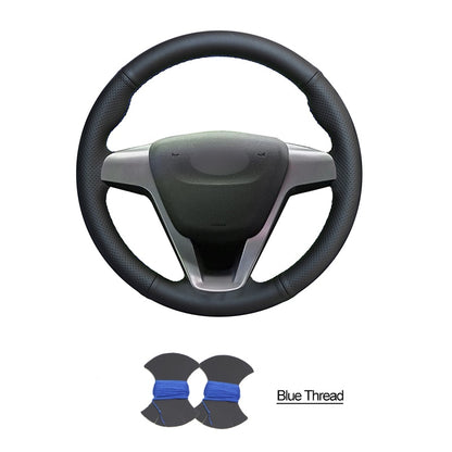 Hand-stitched Black PU Artificial Leather Car Steering Wheel Cover for Lada Vesta 2015 2016 2017 2018 2019 2020 Xray 2015-2020  VehiDecors blue thread China 