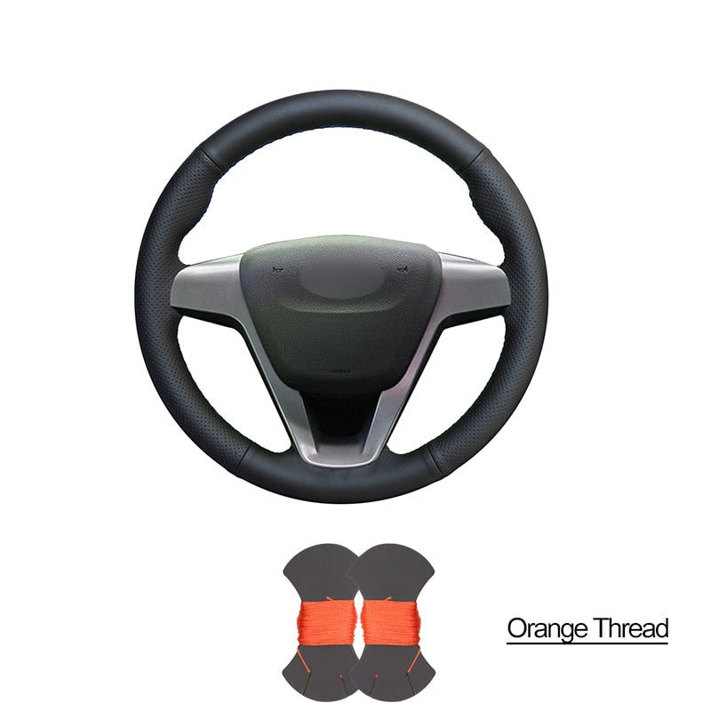 Hand-stitched Black PU Artificial Leather Car Steering Wheel Cover for Lada Vesta 2015 2016 2017 2018 2019 2020 Xray 2015-2020  VehiDecors orange thread China 