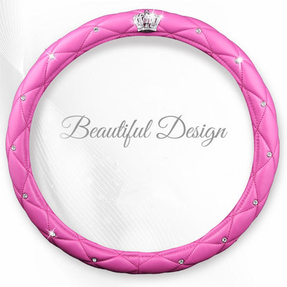 Women PU Leather Car Steering Wheel Cover Diamond Black Pink Auto Wheel Covers Cases for Lady Girls Car Accessories  vehidecors Pink  