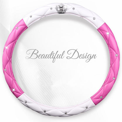 Women PU Leather Car Steering Wheel Cover Diamond Black Pink Auto Wheel Covers Cases for Lady Girls Car Accessories  vehidecors pink white  