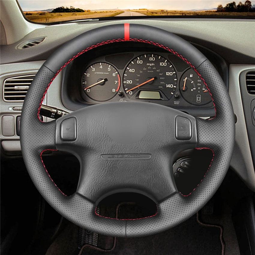 Black Faux Leather Car Steering Wheel Cover for Honda CRV CR-V Accord 6 Odyssey Prelude Civic 1996-2002 Acura CL 1998-2003  VehiDecors   