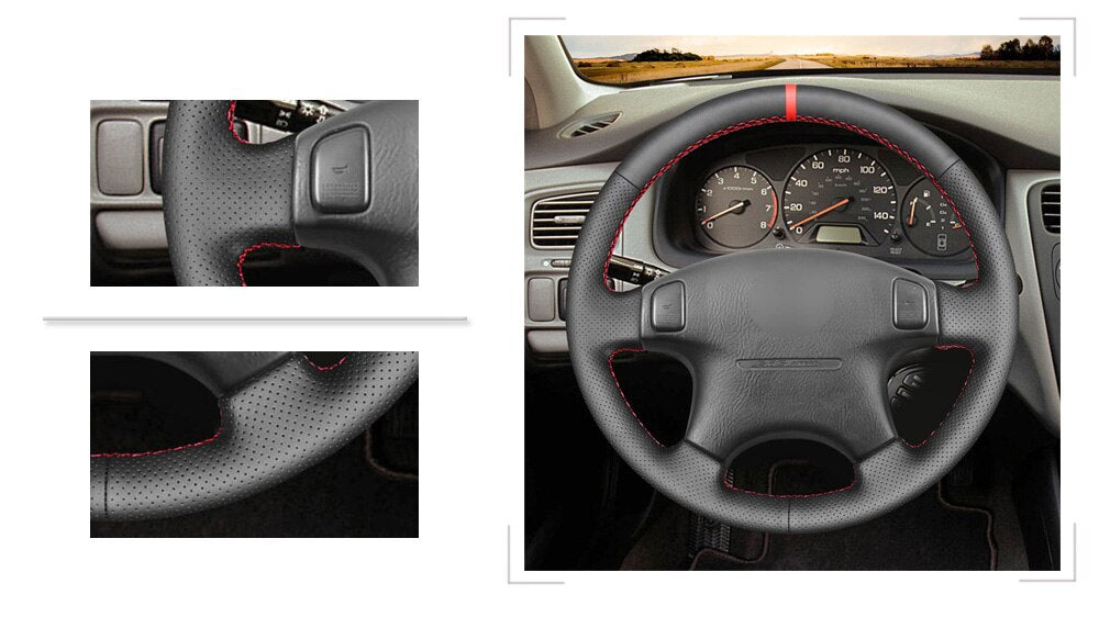 Black Faux Leather Car Steering Wheel Cover for Honda CRV CR-V Accord 6 Odyssey Prelude Civic 1996-2002 Acura CL 1998-2003  VehiDecors   