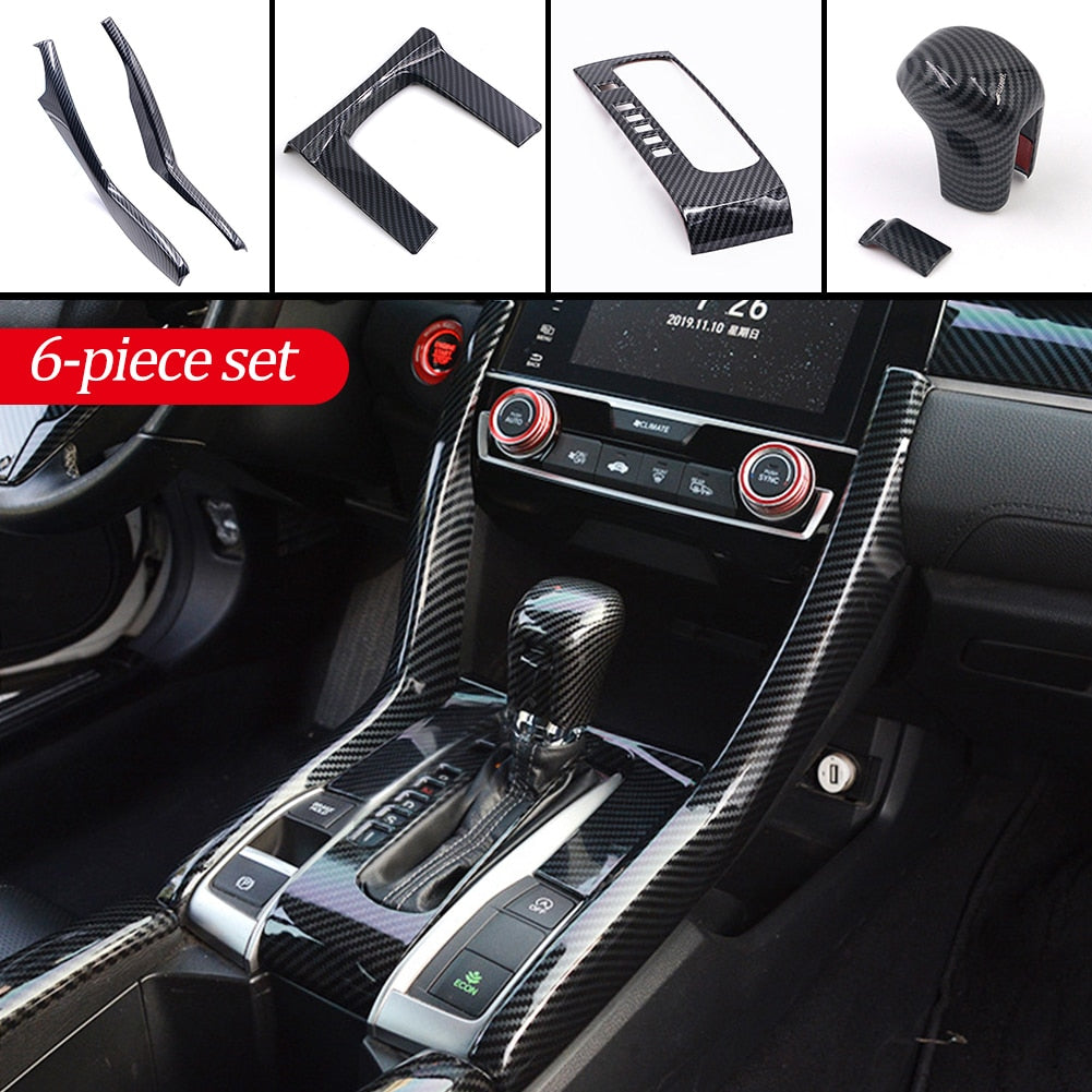 6pcs Car Gear Panel Trim Shift Panel Decoration Cover Sticker Automatic for Honda Civic 10th 2016 17 18 19 2020 Car Accessories  vehidecors   