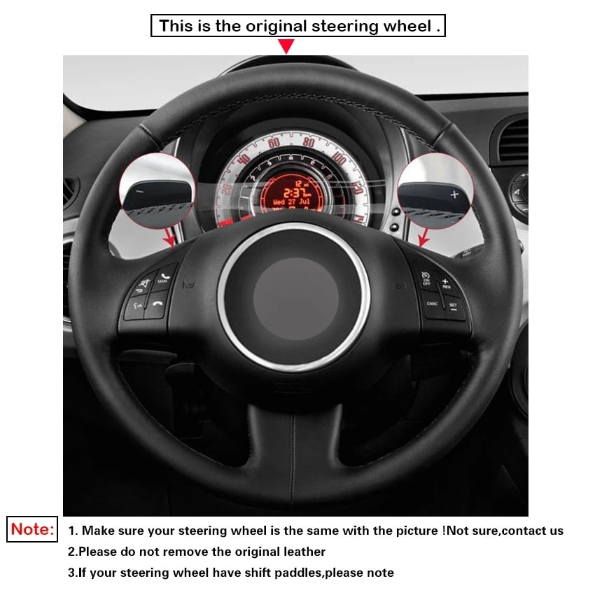 Beige PU Faux Leather Hand-stitched Car Steering Wheel Cover For Fiat 500 2007-2015 500e 2014-2018 500C 2014-2017  VehiDecors   