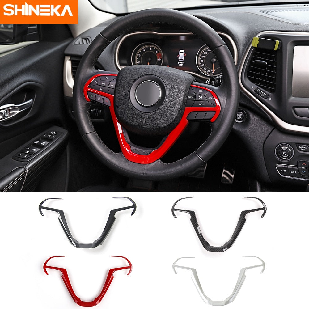 SHINEKA Interior Stickers For Jeep Cherokee 2014+ Car Steering Wheel Decoration Cover Accessories For Jeep Grand Cherokee 2014+  VehiDecors   
