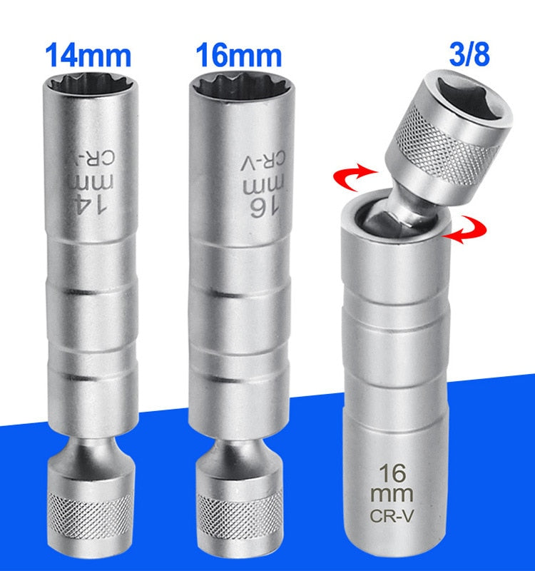 14/16mm Car Repairing Tool Spark Plug Socket Wrench Magnetic 12 Angle Spark Plug Removal Tool Thin Wall 3/8&quot; Drive Sockets  VehiDecors   