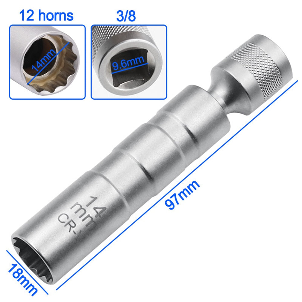 14/16mm Car Repairing Tool Spark Plug Socket Wrench Magnetic 12 Angle Spark Plug Removal Tool Thin Wall 3/8&quot; Drive Sockets  VehiDecors China 14mm 