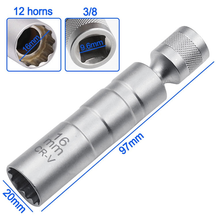 14/16mm Car Repairing Tool Spark Plug Socket Wrench Magnetic 12 Angle Spark Plug Removal Tool Thin Wall 3/8&quot; Drive Sockets  VehiDecors   