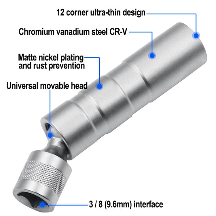 14/16mm Car Repairing Tool Spark Plug Socket Wrench Magnetic 12 Angle Spark Plug Removal Tool Thin Wall 3/8&quot; Drive Sockets  VehiDecors   