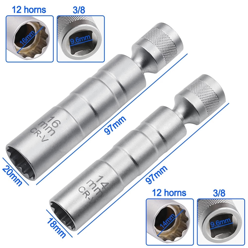 14/16mm Car Repairing Tool Spark Plug Socket Wrench Magnetic 12 Angle Spark Plug Removal Tool Thin Wall 3/8&quot; Drive Sockets  VehiDecors   