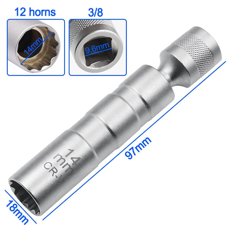 14/16mm Car Repairing Tool Spark Plug Socket Wrench Magnetic 12 Angle Spark Plug Removal Tool Thin Wall 3/8&quot; Drive Sockets  VehiDecors   