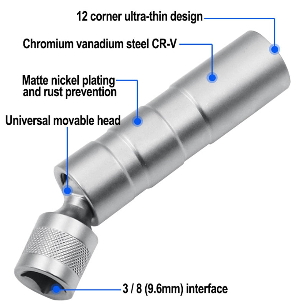 14/16mm Car Repairing Tool Spark Plug Socket Wrench Magnetic 12 Angle Spark Plug Removal Tool Thin Wall 3/8&quot; Drive Sockets  VehiDecors   